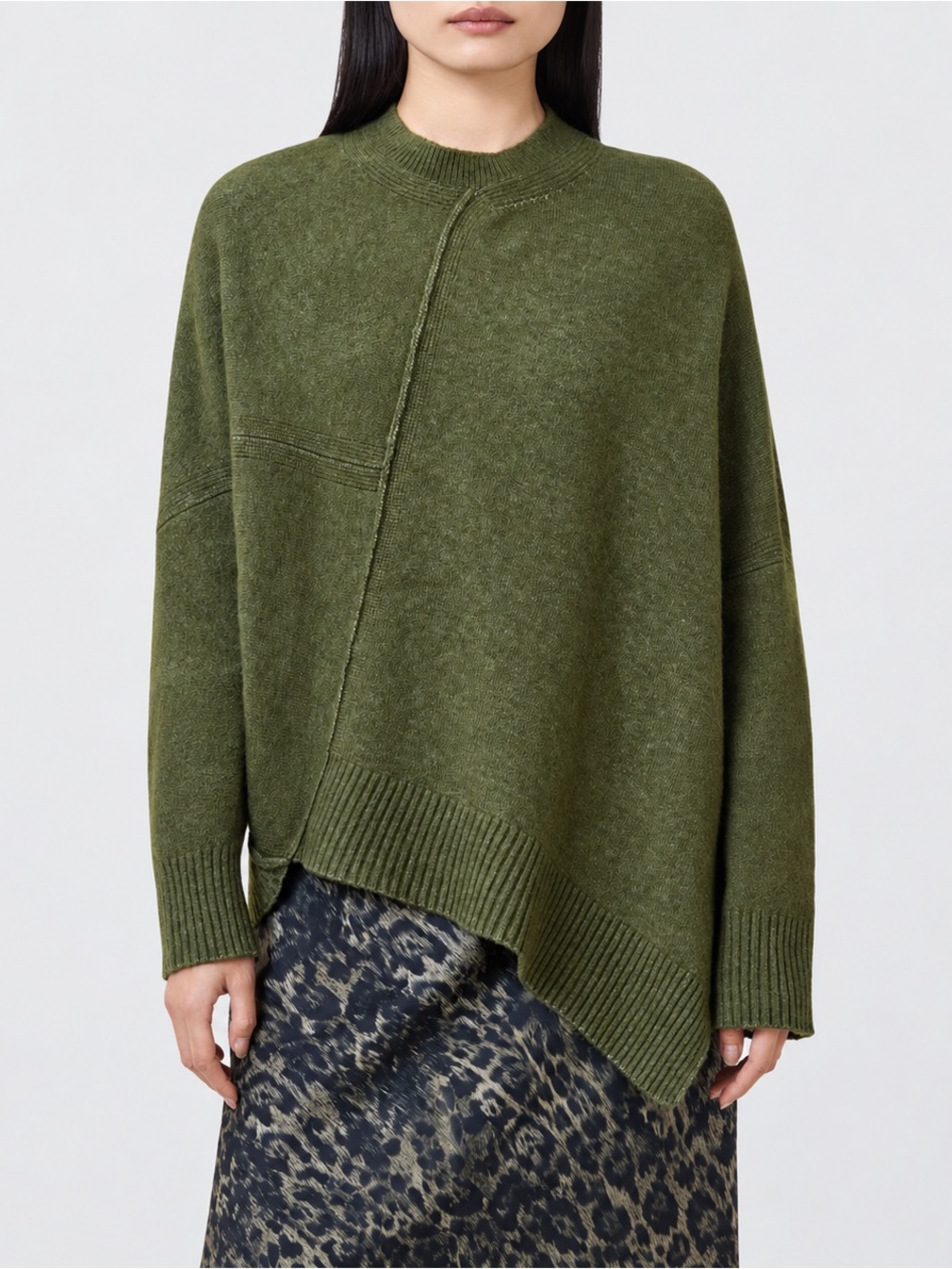 AllSaints Lock Asymmetrical Moss Green Wool Blend Sweater Women’s M